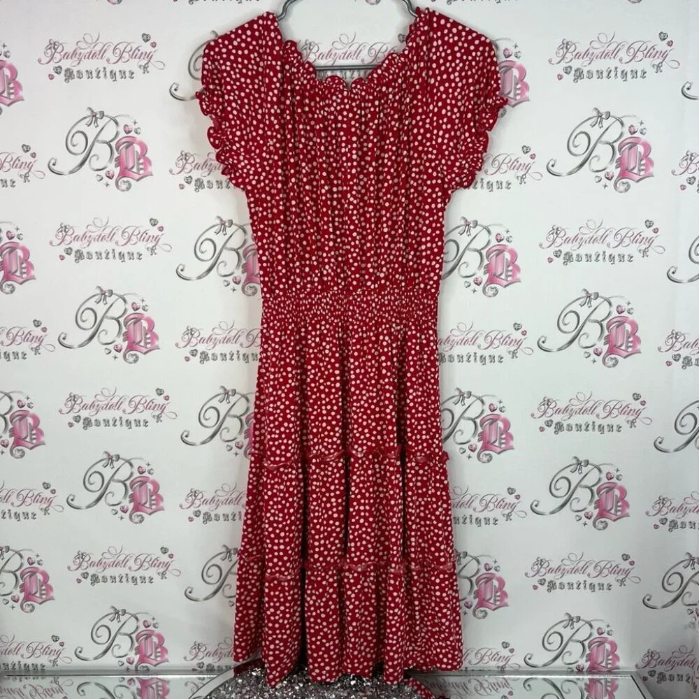 Kate and lily dress milkmaid cottage Elegant Red Polka Dot Midi Dress